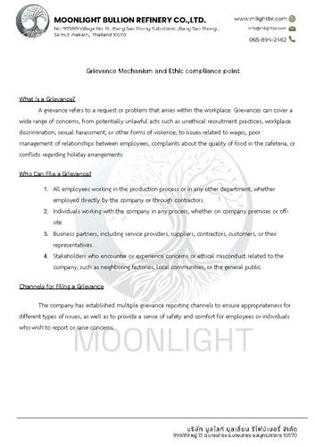 Grievance Mechanism and Ethic compliance point (EN&TH)
